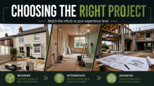 Choosing the right property renovation project for your experience level, from beginner refurbishments to advanced structural works