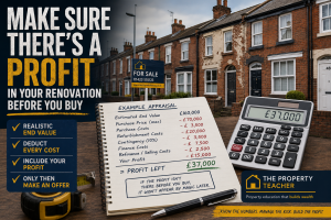 Making sure there is a profit in your renovation before you buy, using a realistic UK property appraisal with all costs deducted and profit shown clearly
