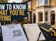 How to know what you’re buying before a renovation, with a UK house inspection scene showing a survey report, builder quote, tape measure and refurbishment project