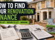How to find your renovation finance, shown with a UK refurbishment project, finance paperwork, calculator, project budget, keys and a house mid-renovation