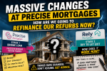 Dramatic refurbishment finance graphic showing Precise bridge lending, Rely buy-to-let exit uncertainty, a renovation project and a warning to check the exit with a broker.